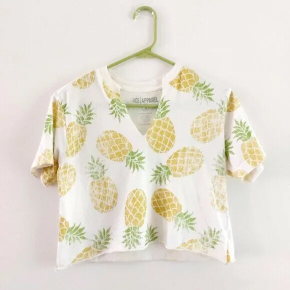 Ace Apparel Tops - Ace Apparel Women's Yellow Pineapple Crop Top Tee Size S